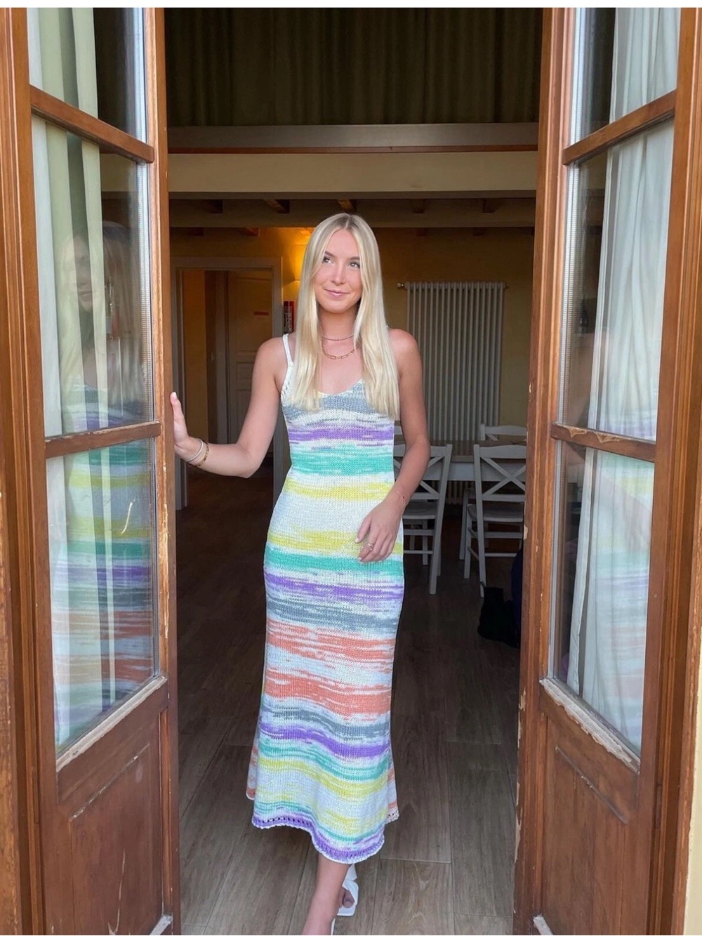 Zara Striped Knit Midi Dress in Pastel Orange, Green, Purple, Yellow - Picture 2 of 13